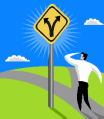 This image of a man at a fork in the road is to help remind teams that at this stage of the process they need to focus on next steps and the direction they need to go to make the changes they want to see in the data happen.